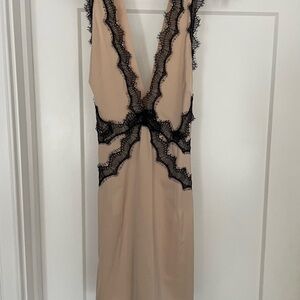 Boohoo Beige with Black Lace Dress NWT
